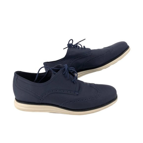 Cole Haan Blue Leather Loafers | Lace Up & Almond Toe - Picture 1 of 6